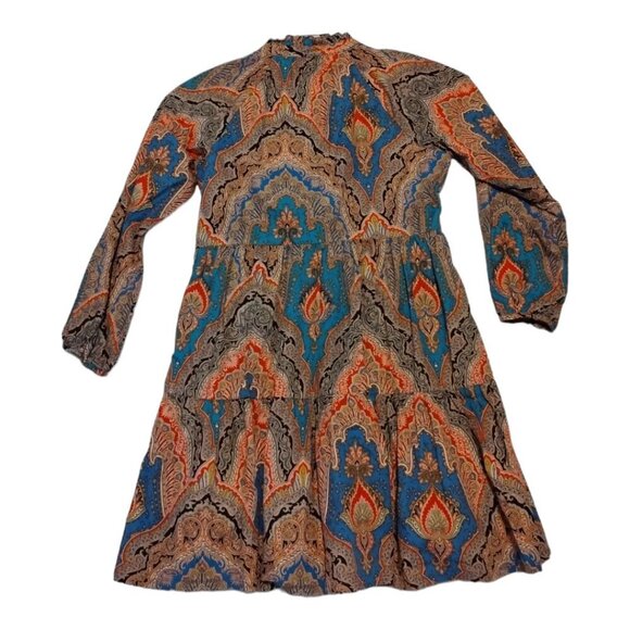 J Crew Tiered‎ Popover in Ratti Mediterranean Paisley Ruffled Poplin Dress Sz XS - Picture 4 of 7